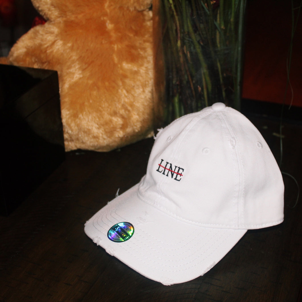 White line logo distessed dad cap
